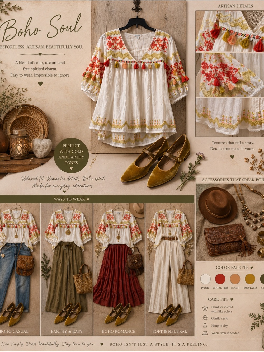 Sundance Embroidered Boho Peasant Blouse Tassel Detail Ivory XS Oversized